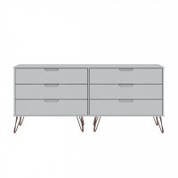 Manhattan Comfort 155GMC1 Rockefeller 6-Drawer Double Low Dresser with Metal Legs in White